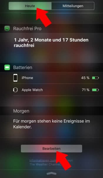 "Whadget" in Mitteilungszentrale aktivieren