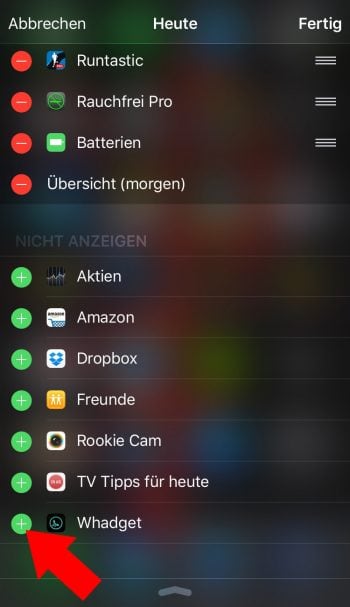 "Whadget" in Mitteilungszentrale aktivieren