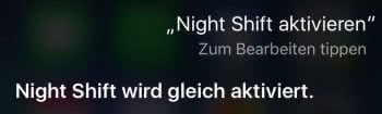 Night Shift aktivieren mit Siri