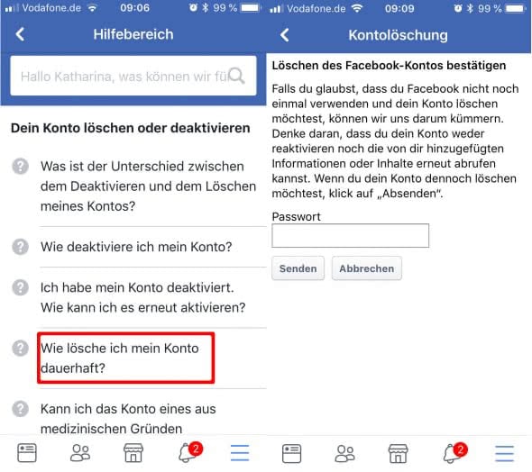 FacebookAccount löschen Konto dauerhaft deaktivieren