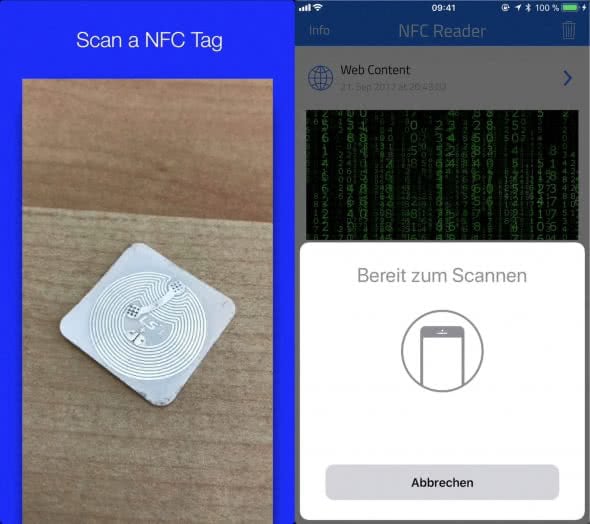 Screenshot NFC Reader for iPhone-App