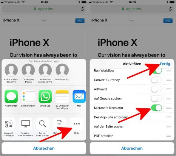 Safari-Webseiten übersetzen auf dem iPhone mit der Microsoft Translator-App