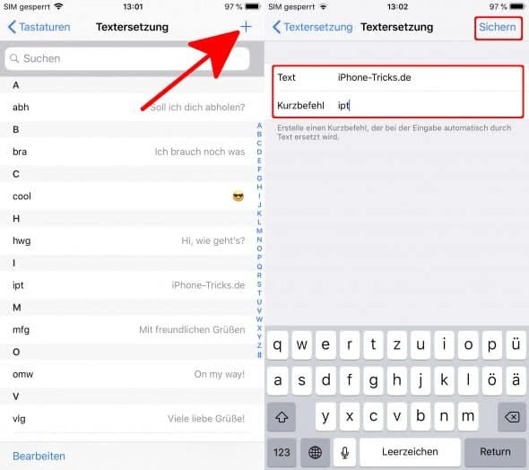 iPhone Kurzbefehle hinzufügen mit Textersetzung-Funktion