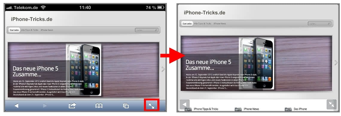 iOS 6 Safari Fullscreen Modus iOS 6 Safari Fullscreen Modus