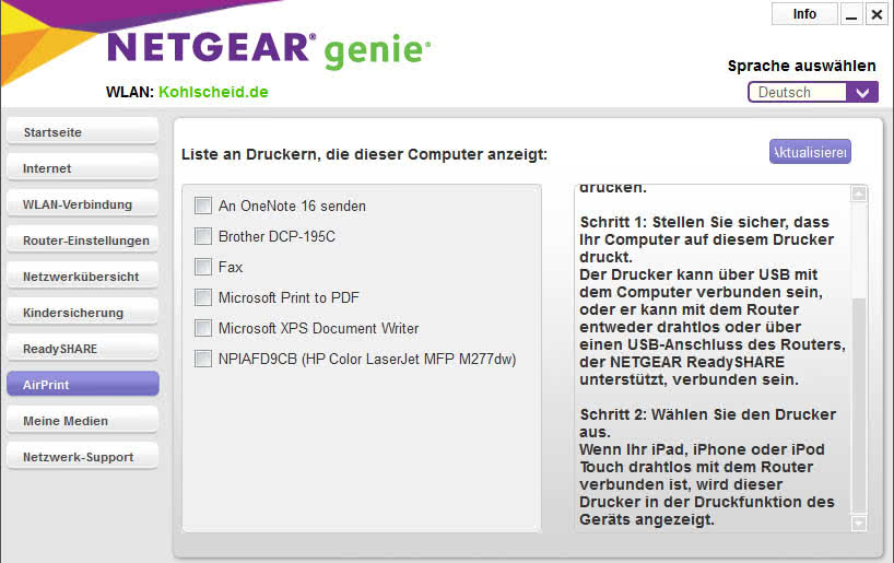 Mit dem iPhone drucken mit Netgear genie