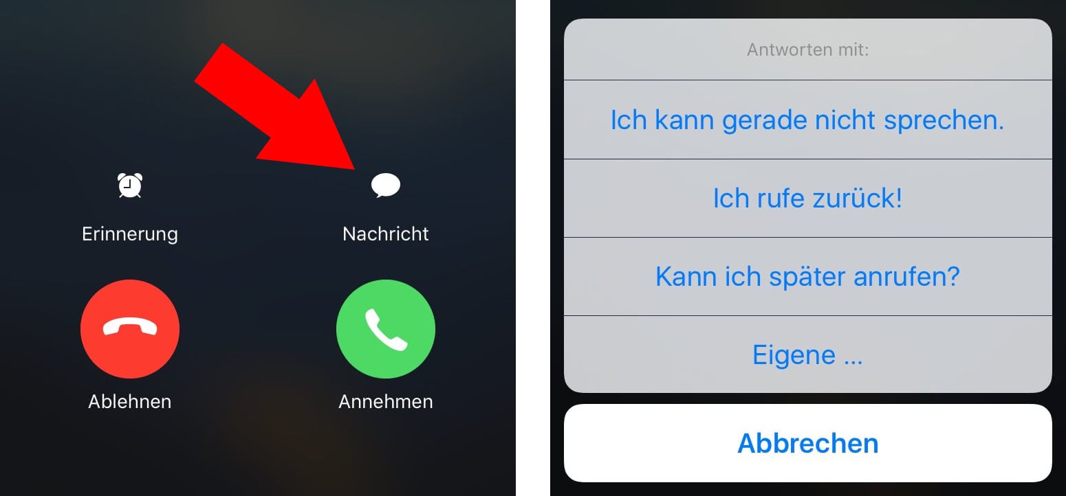 iPhone Anruf ablehnen und mit Nachricht antworten