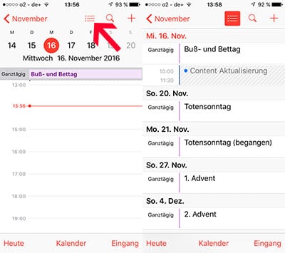 iPhone Kalender Listenansicht aktivieren