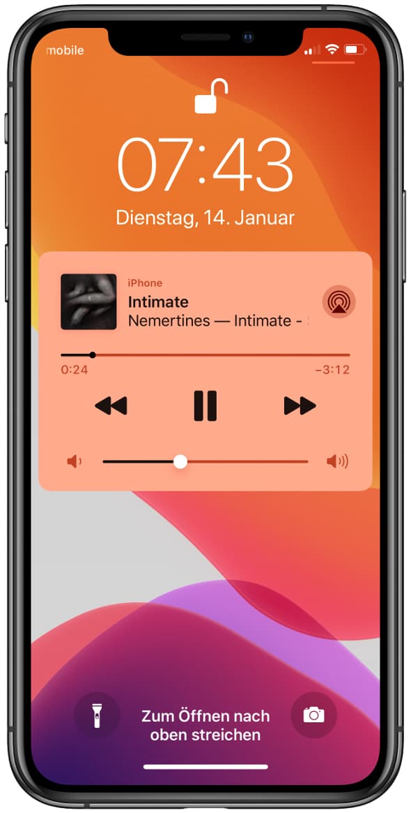 Musik-Player im Sperrbildschirm auf dem iPhone