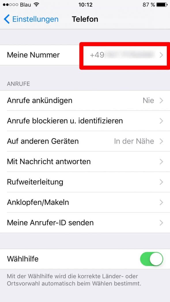 Eigene Nummer anzeigen am iPhone