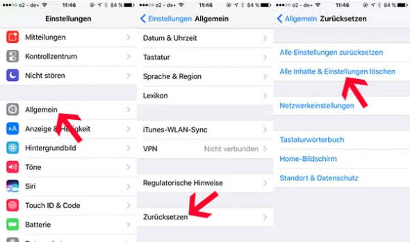 Alle Inhalte und Einstellungen löschen auf dem iPhone