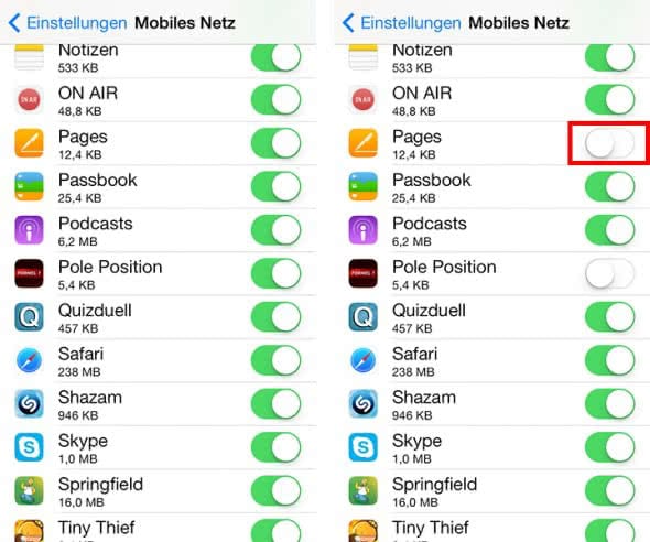 Apps Verwendung der mobilen Daten am iPhone verbieten