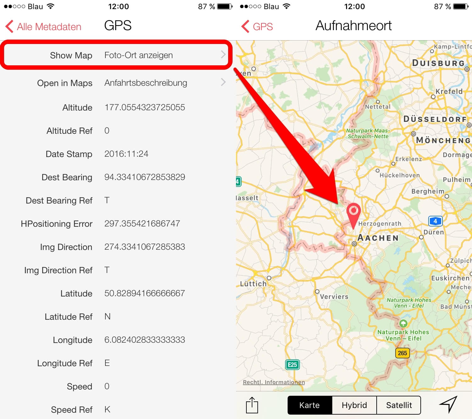 iPhone Foto Standort anzeigen GPS Daten am iPhone auslesen
