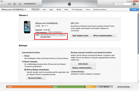 UDID in iTunes