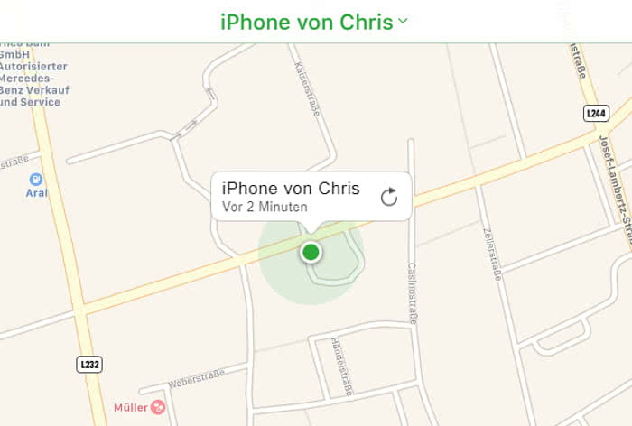 Kartenansicht der "Mein iPhone suchen"-Funktion