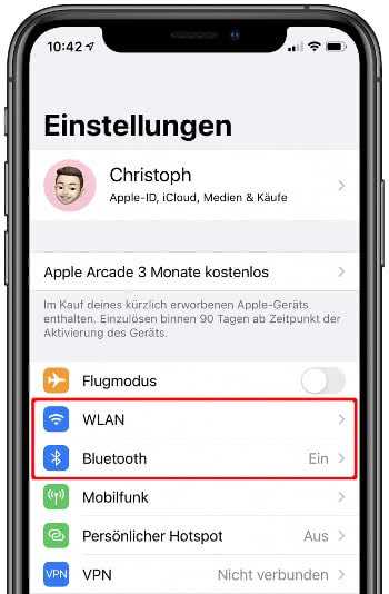 WLAN und Bluetooth aktivieren auf dem iPhone