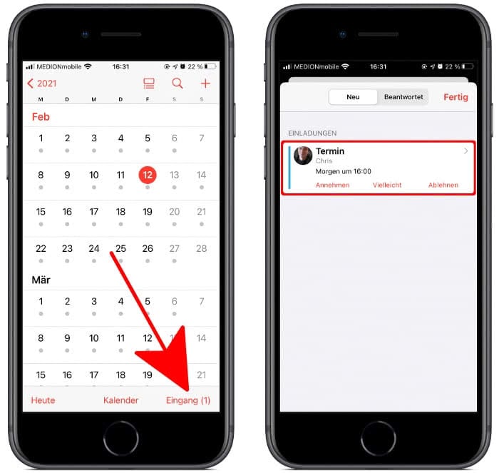 Kalender-Einladung annehmen auf dem iPhone