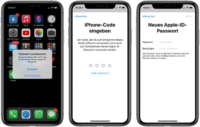 Neues Apple-ID Passwort festlegen auf anderem iPhone