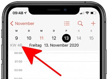 Kalenderwochen-Angabe in der Tagesansicht der Kalender-App