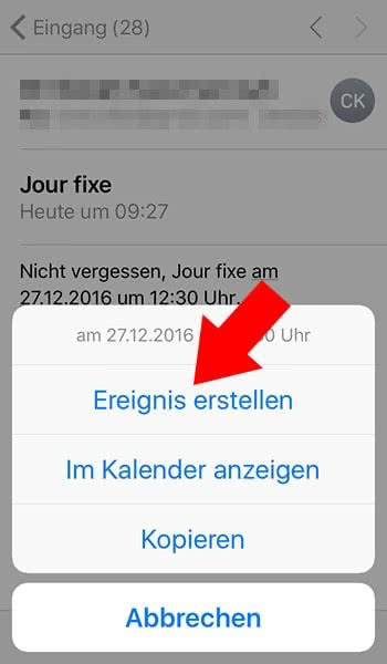 Kalender-Eintrag mit E-Mail verknüpfen am iPhone