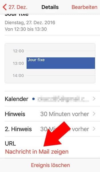 Kalender-Eintrag mit E-Mail verknüpfen am iPhone