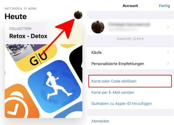 iTunes Karte einlösen im App Store auf dem iPhone