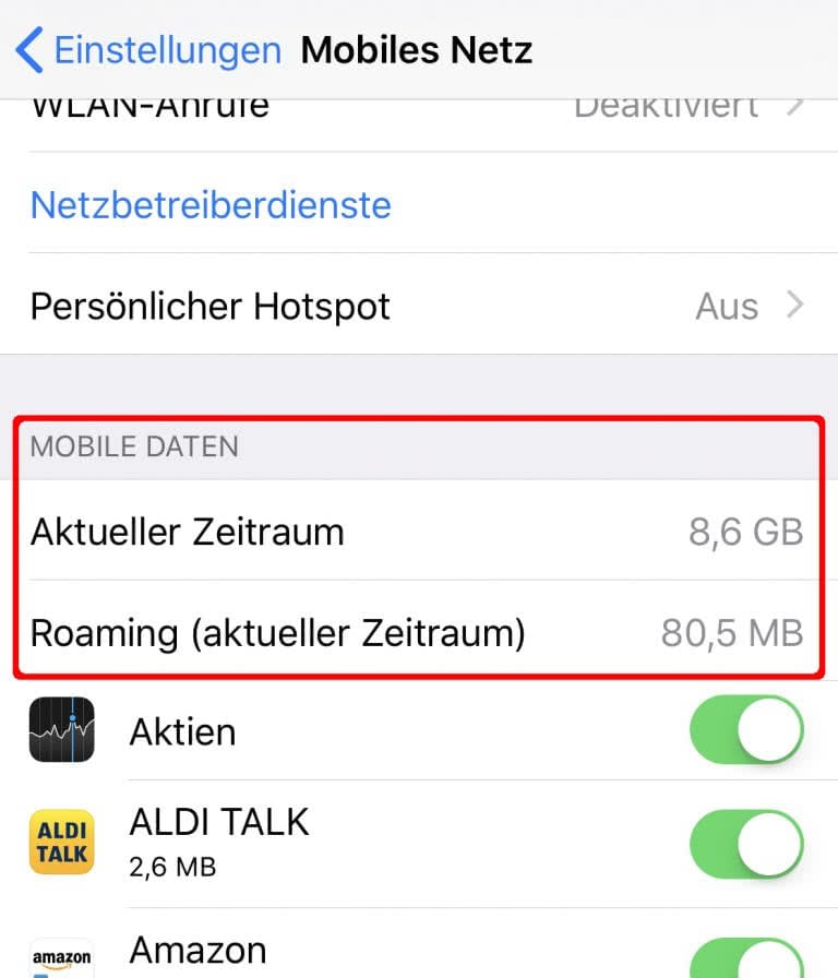 Datenvolumen & mobilen Datenverbrauch am iPhone überwachen