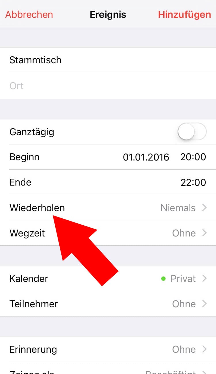 Wiederkehrende Termine im iPhone Kalender eintragen