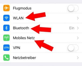 WLAN, Mobile Daten & Bluetooth deaktivieren in Einstellungen