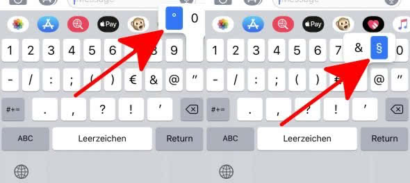 Versteckte Sonderzeichen auf iPhone Tastatur