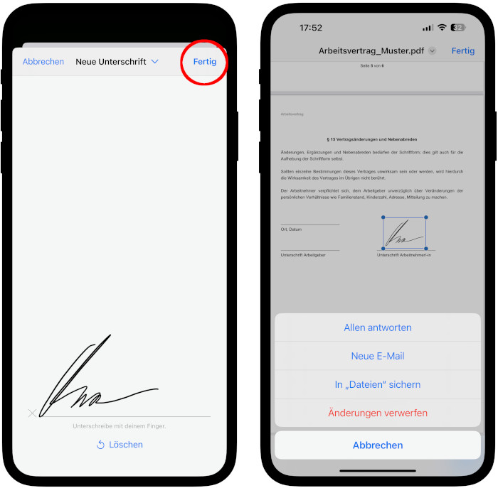 PDF-Dokument unterschreiben auf dem iPhone