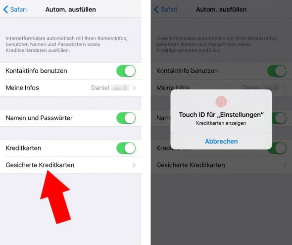 Kreditkarten Infos Automatisch Einfugen In Safari