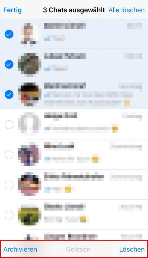 WhatsApp Mehrere Chats archivieren, löschen oder als gelesen markieren