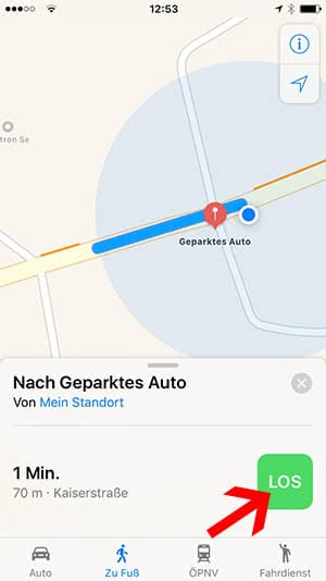 Geparktes Auto finden - Karten App - iOS 10 