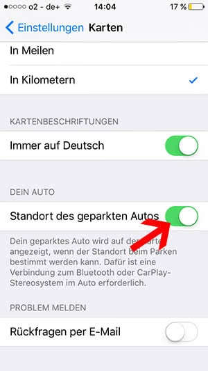 Geparktes Auto finden - Karten App - iOS 10 