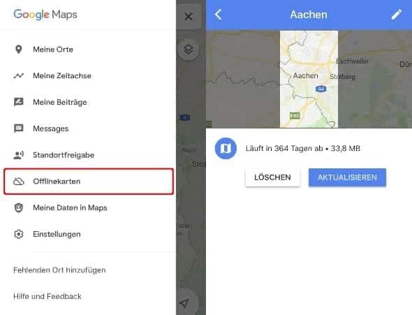 Offlinekarten in Google Maps aufrufen