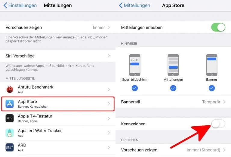 iPhone Kennzeichenzähler ausschalten für einzelne Apps