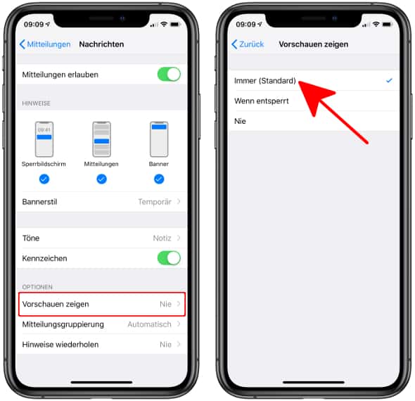 iPhone Nachrichten Vorschau im Sperrbildschirm (nicht) anzeigen
