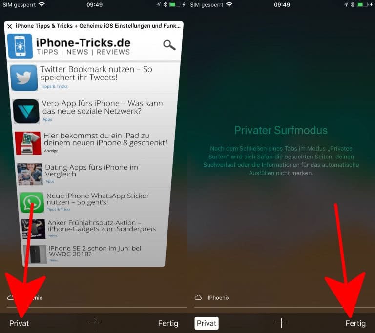 Privates Surfen mit Safari auf dem iPhone