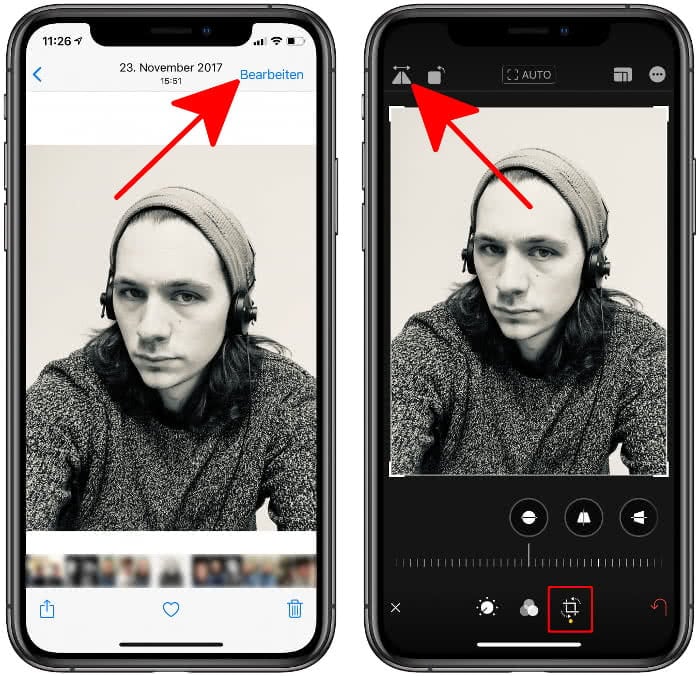 Selfies spiegeln in der Fotos-App am iPhone