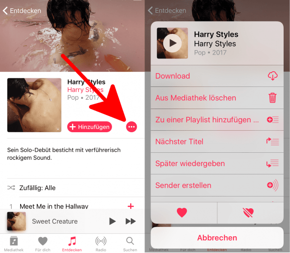 Menü Einstellungen Playlist Apple Music
