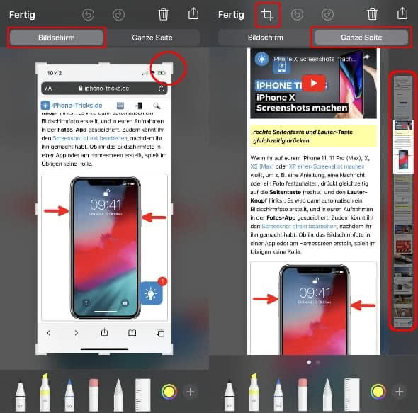 iPhone Screenshot zuschneiden