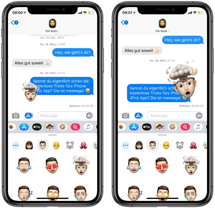 iMessage Sticker drehen und Größe anpassen