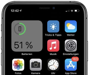 Das Batterien-Widget auf dem iPhone-Homescreen