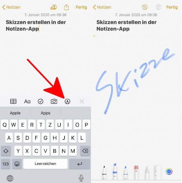 Skizzen erstellen in der Notizen-App