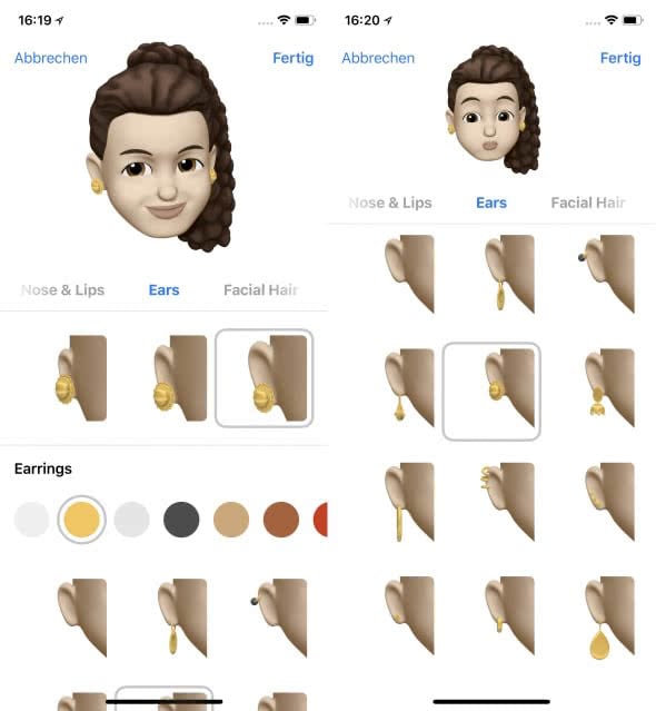 Eigenes Animoji erstellen auf dem iPhone X – Ohrengröße wählen