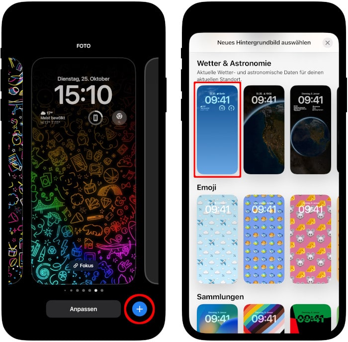 iPhone-Sperrbildschirm anpassen und Wetterdaten-Wallpaper auswählen
