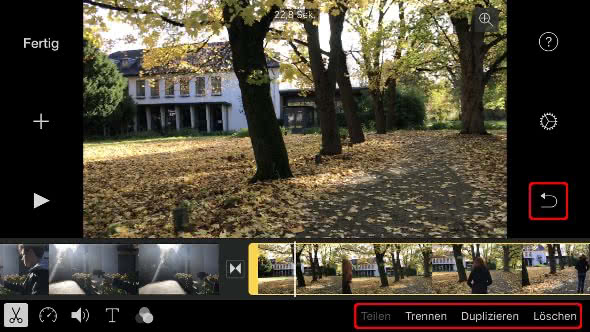 Video Bearbeitungsoptionen in iMovie auf dem iPhone
