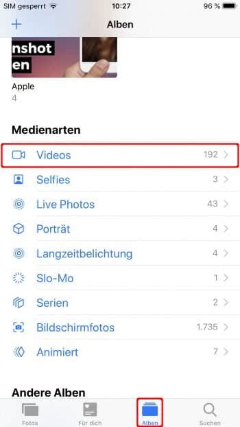 Video-Album in Fotos-App auswählen