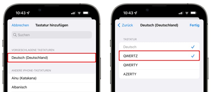 QWERTZ-Tastatur hinzufügen in den Einstellungen auf dem iPhone