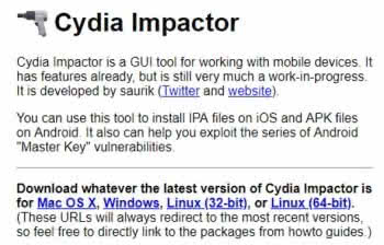 Screenshot der Cydia Impactor Webseite